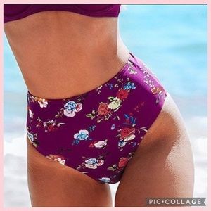 Cupshe Purple Floral High Waist Bikini Bottoms